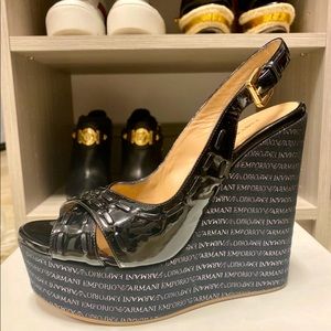 Emporio Armani Black Wedge Sandals